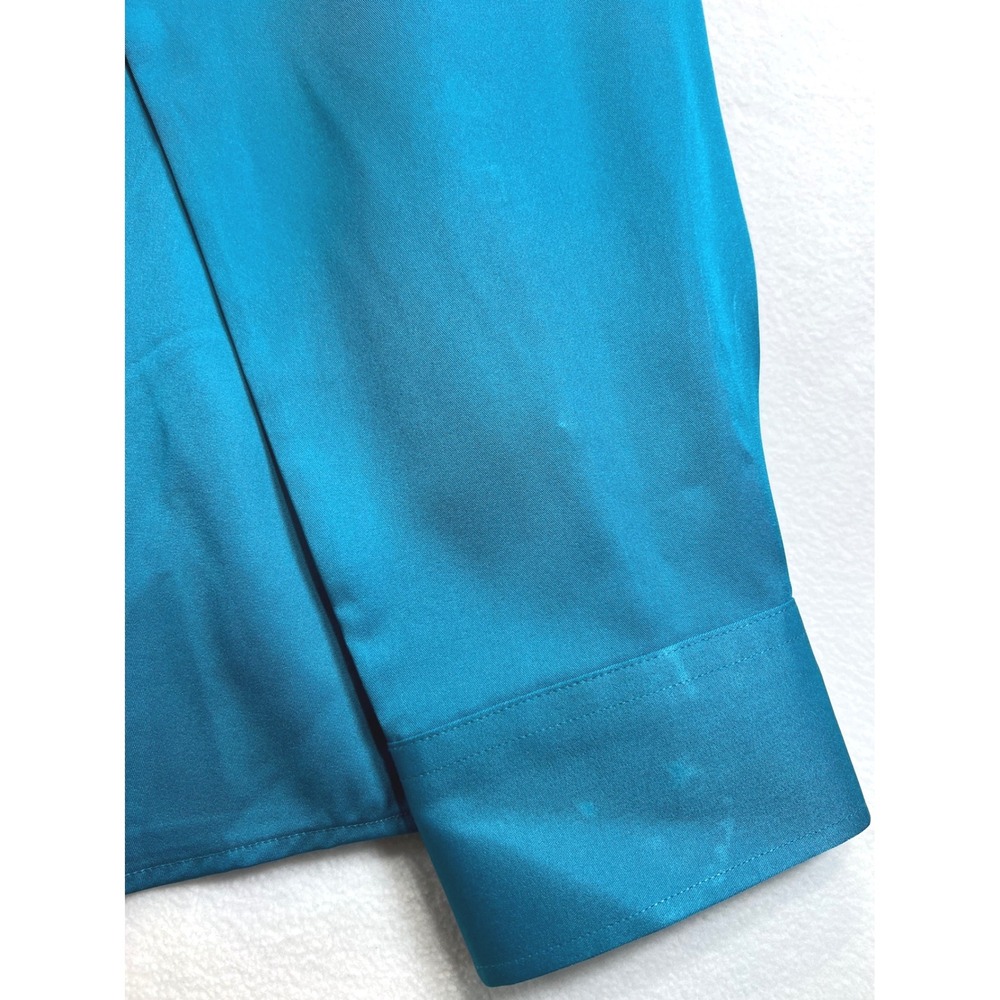 Flex Mens Luxury Collection Teal Blue Long Sleeve Button Down Dress Shirt XL - Picture 7 of 14